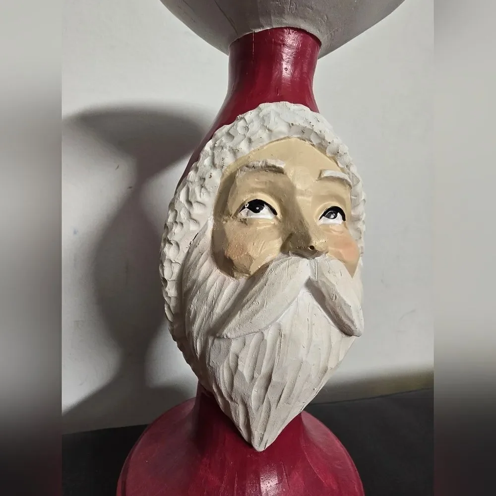 New Christmas Holiday Time Polyresin Santa Candle Holder, 10 in H